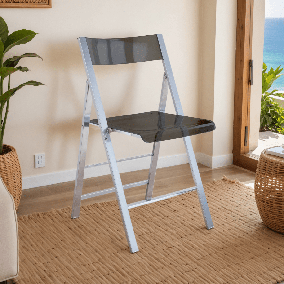 Menno Folding Dining Chair in Gold/Silver/Black Stainless Steel Frame and Base