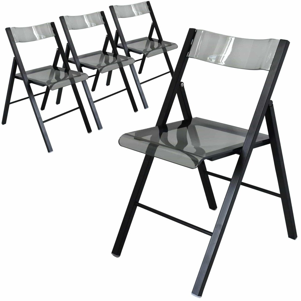 Menno Modern Acrylic Folding Chair with Stainless Steel Frame Set of 4