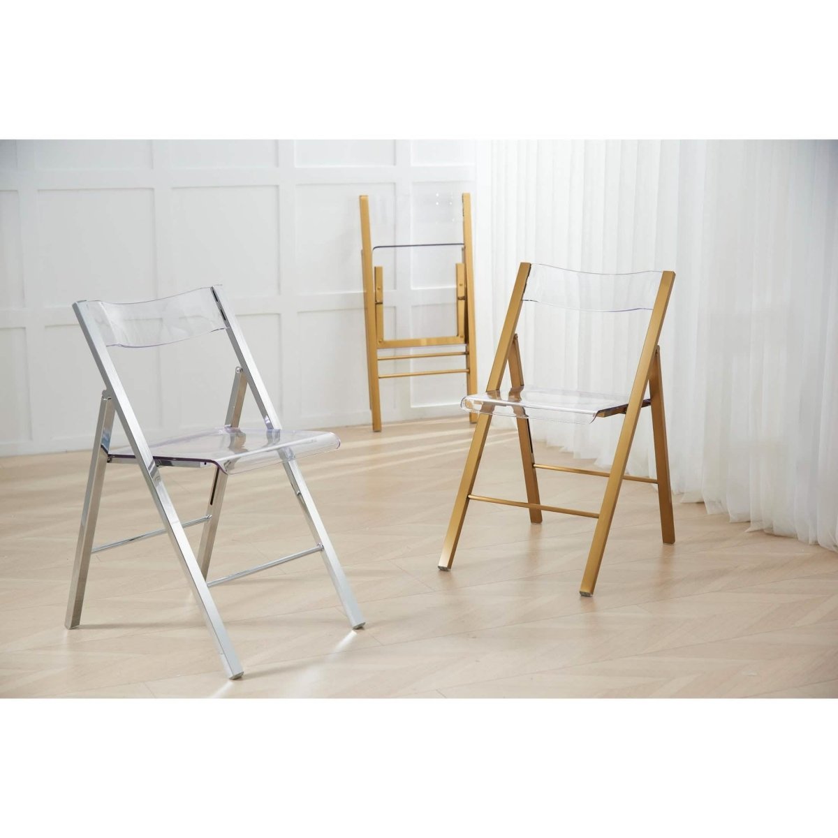 Menno Modern Acrylic Folding Chair with Stainless Steel Frame Set of 4