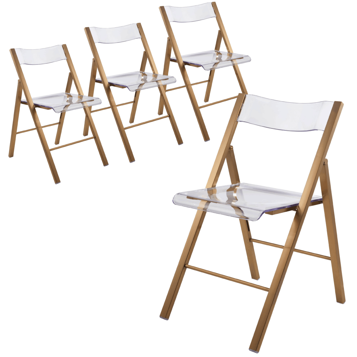 Menno Modern Acrylic Folding Chair with Stainless Steel Frame Set of 4