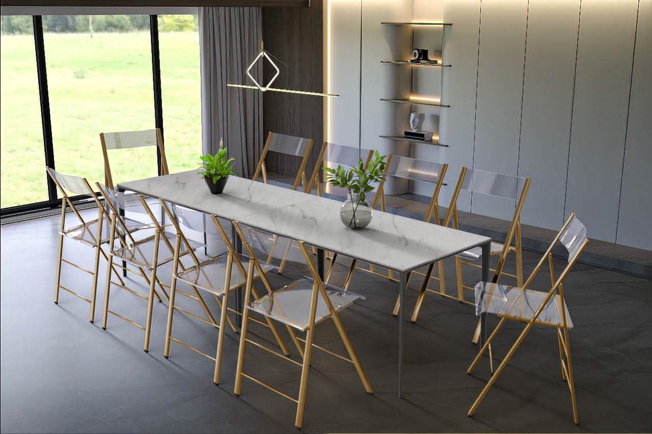 Menno Folding Dining Chair in Gold/Silver/Black Stainless Steel Frame and Base