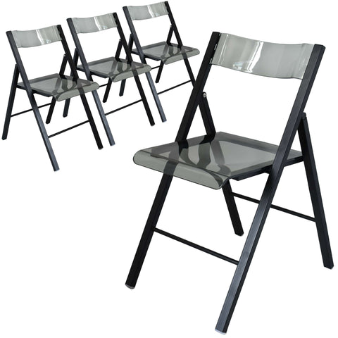 Menno Modern Acrylic Folding Chair with Stainless Steel Frame Set of 4