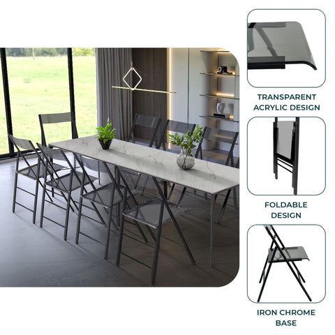 Menno Modern Acrylic Folding Chair with Stainless Steel Frame Set of 4