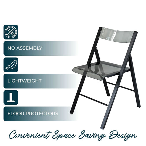 Menno Modern Acrylic Folding Chair with Stainless Steel Frame Set of 4