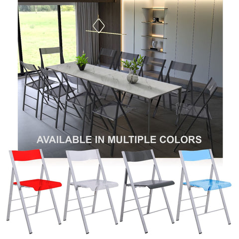 Menno Modern Acrylic Folding Chair with Stainless Steel Frame Set of 4