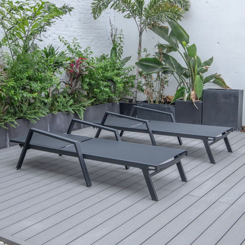Marlin Patio Chaise Lounge Chair with Armrests in Black Aluminum Frame, Set of 2