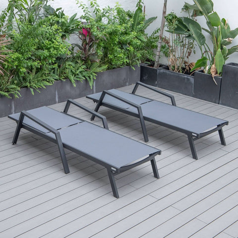 Marlin Patio Chaise Lounge Chair with Armrests in Black Aluminum Frame, Set of 2