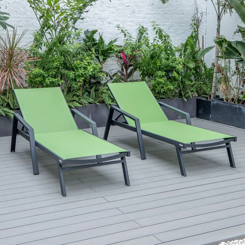 Marlin Patio Chaise Lounge Chair with Armrests in Black Aluminum Frame, Set of 2