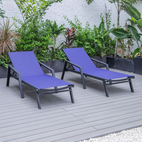 Marlin Patio Chaise Lounge Chair with Armrests in Black Aluminum Frame, Set of 2