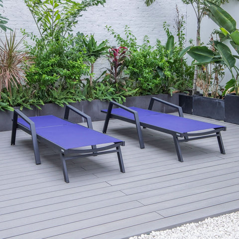 Marlin Patio Chaise Lounge Chair with Armrests in Black Aluminum Frame, Set of 2
