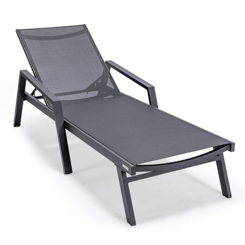 Marlin Modern Black Aluminum Outdoor Chaise Lounge Chair Set of 2 With Arms and Square Fire Pit Side Table for Patio