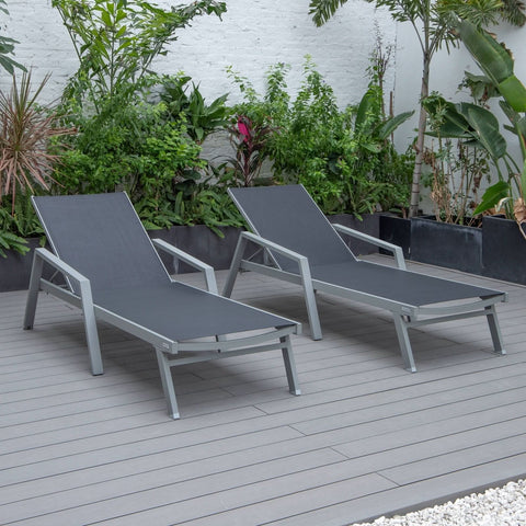 Marlin Patio Chaise Lounge Chair with Armrests in Grey Aluminum Frame, Set of 2