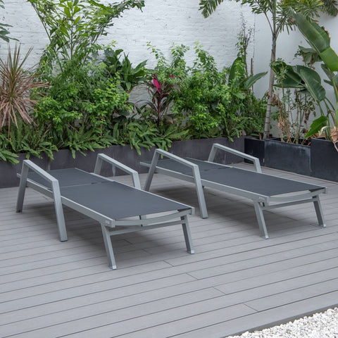 Marlin Patio Chaise Lounge Chair with Armrests in Grey Aluminum Frame, Set of 2