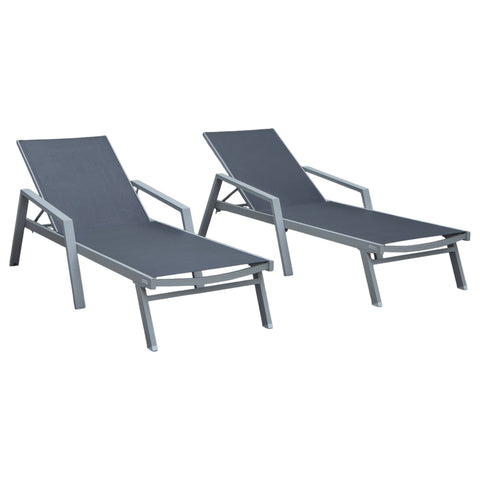 Marlin Patio Chaise Lounge Chair with Armrests in Grey Aluminum Frame, Set of 2