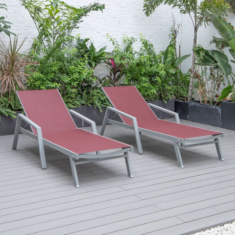 Marlin Patio Chaise Lounge Chair with Armrests in Grey Aluminum Frame, Set of 2