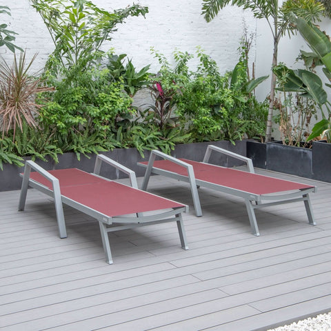 Marlin Patio Chaise Lounge Chair with Armrests in Grey Aluminum Frame, Set of 2