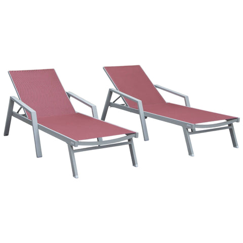 Marlin Patio Chaise Lounge Chair with Armrests in Grey Aluminum Frame, Set of 2