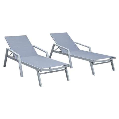 Marlin Patio Chaise Lounge Chair with Armrests in Grey Aluminum Frame, Set of 2