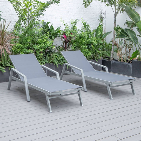 Marlin Patio Chaise Lounge Chair with Armrests in Grey Aluminum Frame, Set of 2