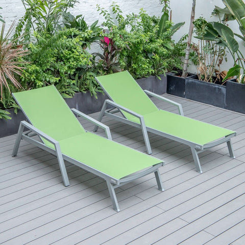 Marlin Patio Chaise Lounge Chair with Armrests in Grey Aluminum Frame, Set of 2