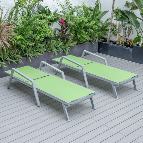 Marlin Patio Chaise Lounge Chair with Armrests in Grey Aluminum Frame, Set of 2