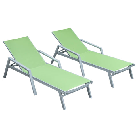 Marlin Patio Chaise Lounge Chair with Armrests in Grey Aluminum Frame, Set of 2