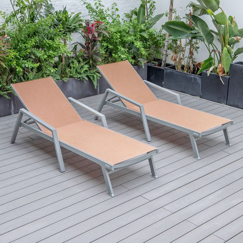 Marlin Patio Chaise Lounge Chair with Armrests in Grey Aluminum Frame, Set of 2