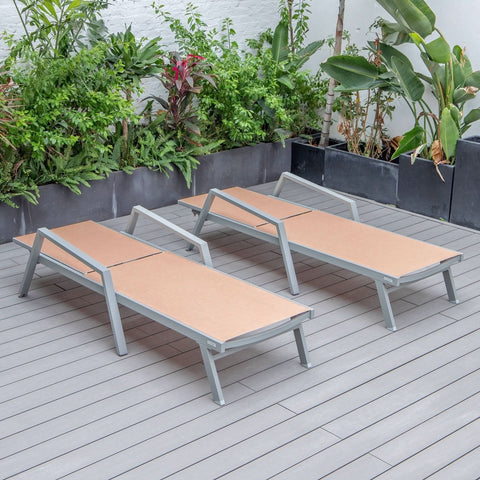 Marlin Patio Chaise Lounge Chair with Armrests in Grey Aluminum Frame, Set of 2