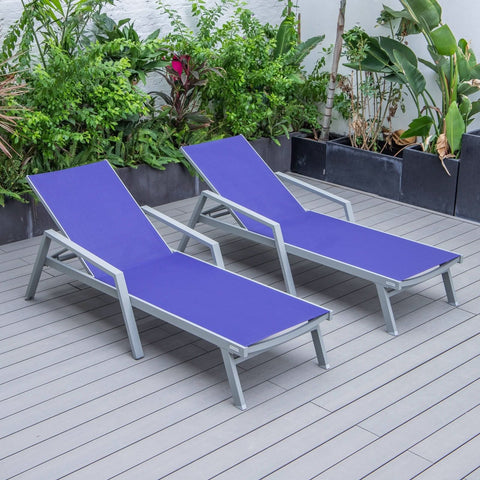 Marlin Patio Chaise Lounge Chair with Armrests in Grey Aluminum Frame, Set of 2