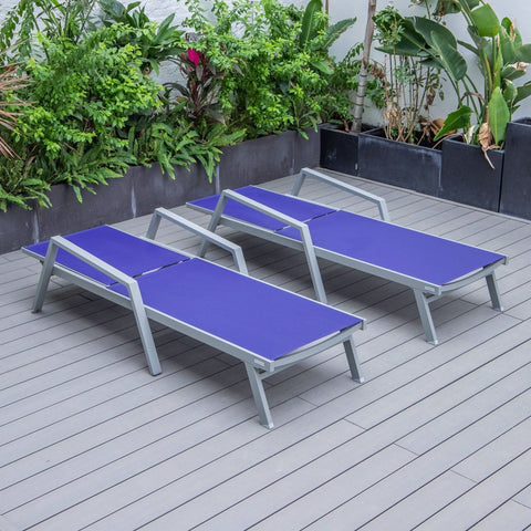 Marlin Patio Chaise Lounge Chair with Armrests in Grey Aluminum Frame, Set of 2