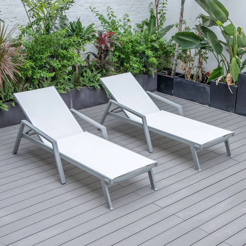 Marlin Patio Chaise Lounge Chair with Armrests in Grey Aluminum Frame, Set of 2