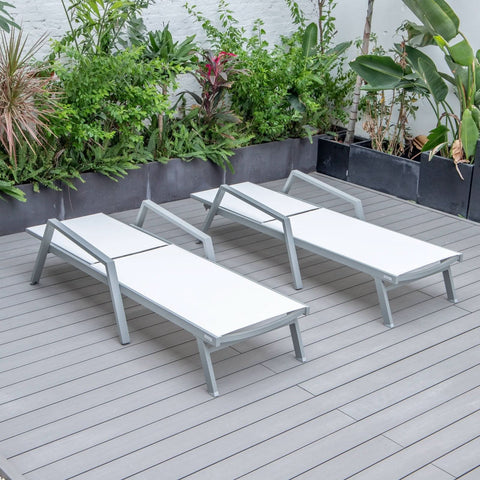 Marlin Patio Chaise Lounge Chair with Armrests in Grey Aluminum Frame, Set of 2