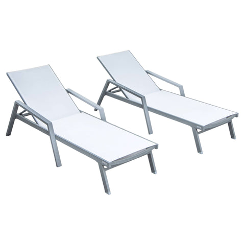 Marlin Patio Chaise Lounge Chair with Armrests in Grey Aluminum Frame, Set of 2