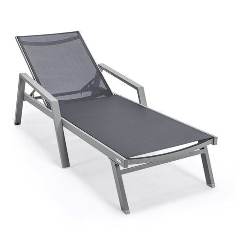 Marlin Modern White Aluminum Outdoor Chaise Lounge Chair Set of 2 With Arms And Square Fire Pit Side Table for Patio