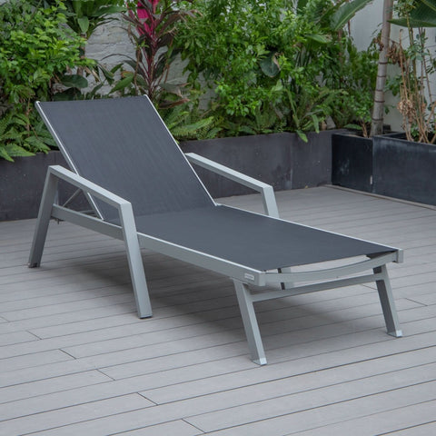 Marlin Modern White Aluminum Outdoor Chaise Lounge Chair Set of 2 With Arms And Square Fire Pit Side Table for Patio
