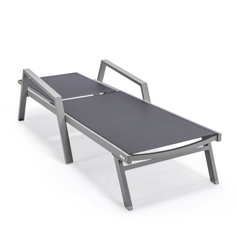 Marlin Modern White Aluminum Outdoor Chaise Lounge Chair Set of 2 With Arms And Square Fire Pit Side Table for Patio