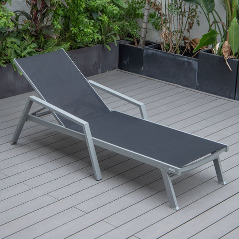 Marlin Modern White Aluminum Outdoor Chaise Lounge Chair Set of 2 With Arms And Square Fire Pit Side Table for Patio