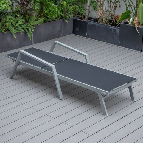 Marlin Modern White Aluminum Outdoor Chaise Lounge Chair Set of 2 With Arms And Square Fire Pit Side Table for Patio