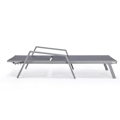 Marlin Modern White Aluminum Outdoor Chaise Lounge Chair Set of 2 With Arms And Square Fire Pit Side Table for Patio