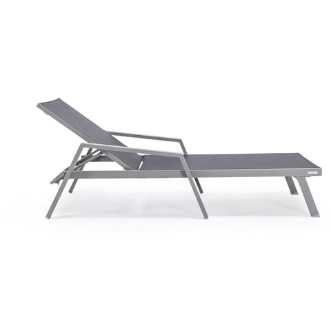 Marlin Modern White Aluminum Outdoor Chaise Lounge Chair Set of 2 With Arms And Square Fire Pit Side Table for Patio