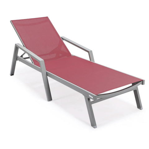 Marlin Modern White Aluminum Outdoor Chaise Lounge Chair Set of 2 With Arms And Square Fire Pit Side Table for Patio