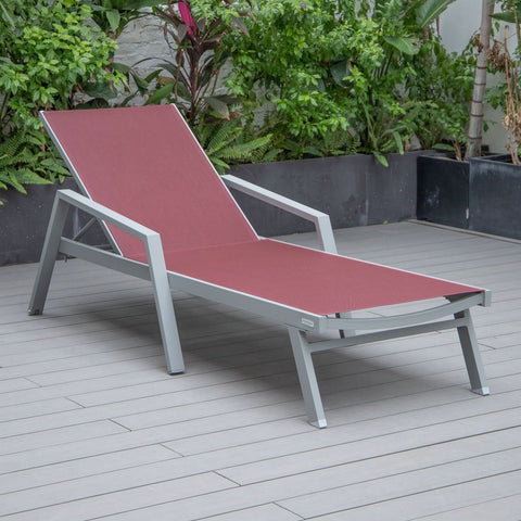 Marlin Modern White Aluminum Outdoor Chaise Lounge Chair Set of 2 With Arms And Square Fire Pit Side Table for Patio