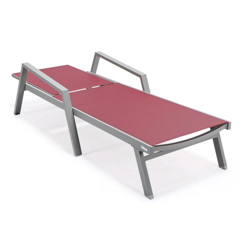 Marlin Modern White Aluminum Outdoor Chaise Lounge Chair Set of 2 With Arms And Square Fire Pit Side Table for Patio