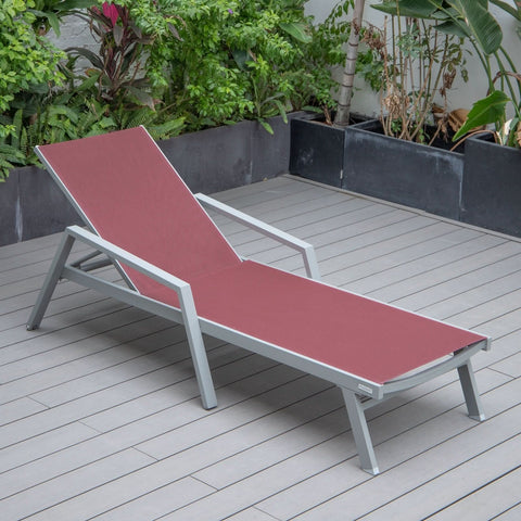 Marlin Modern White Aluminum Outdoor Chaise Lounge Chair Set of 2 With Arms And Square Fire Pit Side Table for Patio