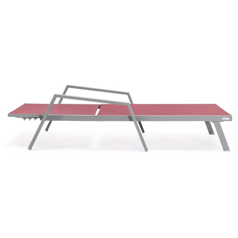 Marlin Modern White Aluminum Outdoor Chaise Lounge Chair Set of 2 With Arms And Square Fire Pit Side Table for Patio