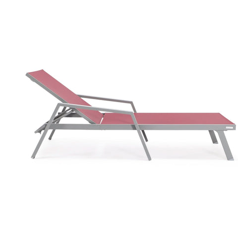 Marlin Modern White Aluminum Outdoor Chaise Lounge Chair Set of 2 With Arms And Square Fire Pit Side Table for Patio