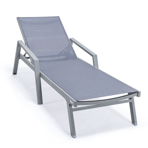 Marlin Modern White Aluminum Outdoor Chaise Lounge Chair Set of 2 With Arms And Square Fire Pit Side Table for Patio