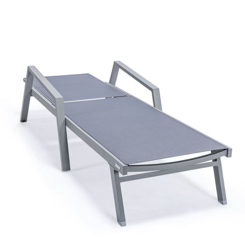 Marlin Modern White Aluminum Outdoor Chaise Lounge Chair Set of 2 With Arms And Square Fire Pit Side Table for Patio