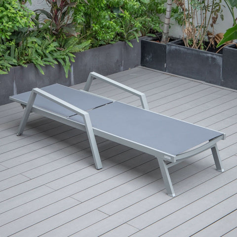 Marlin Modern White Aluminum Outdoor Chaise Lounge Chair Set of 2 With Arms And Square Fire Pit Side Table for Patio