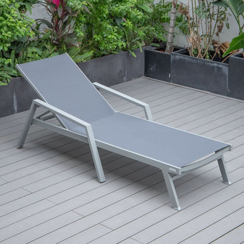 Marlin Modern White Aluminum Outdoor Chaise Lounge Chair Set of 2 With Arms And Square Fire Pit Side Table for Patio